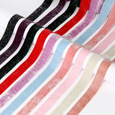 quality  Shinny Glitter Silver Gold Velvet Ribbon 10mm-38mm Luxury Velvet Ribbon factory