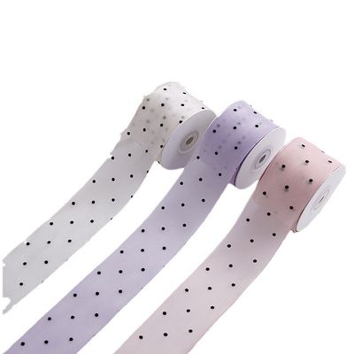 quality  25mm-50mm Organza Ribbon With Dot Pattern Printed Polyester Organza Ribbon OEM Eco Friendly factory