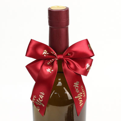 Brown Elastic Satin Ribbon Bows Gift Wrapping For Red Wine Bottle