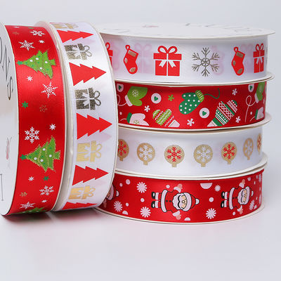 Gold Foil Printed Christmas Ribbon Red Personalised Christmas Ribbon