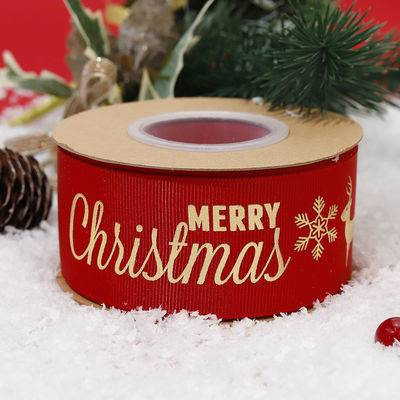 Gold Foil Printed Christmas Ribbon Red Personalised Christmas Ribbon