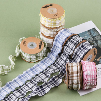Korea Lattice Blue And White Gingham Ribbon 38mm Polyester Pink Tartan Ribbon