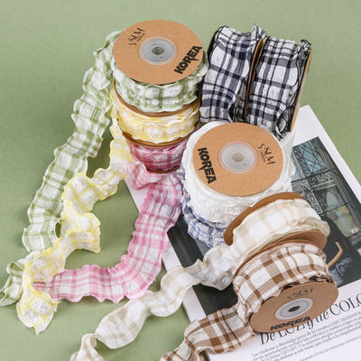 Korea Lattice Blue And White Gingham Ribbon 38mm Polyester Pink Tartan Ribbon