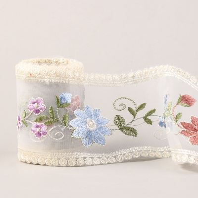 Embroidery Wired Organza Ribbon 85mm Single Face Printed Organza Ribbon
