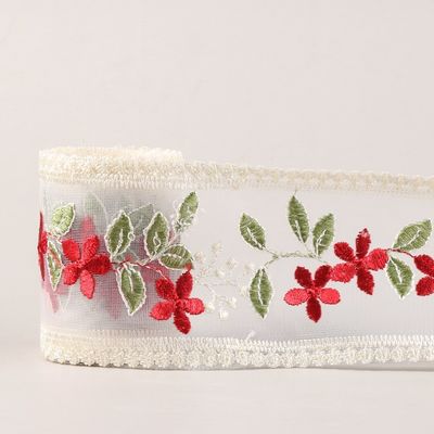 Embroidery Wired Organza Ribbon 85mm Single Face Printed Organza Ribbon