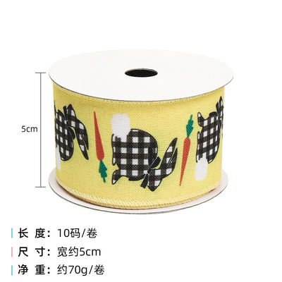 Egg And Rabbit Easter Wired Ribbon 50mm 5cm Easter Bunny Ribbon