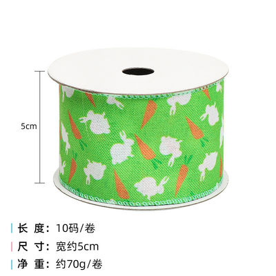 Egg And Rabbit Easter Wired Ribbon 50mm 5cm Easter Bunny Ribbon