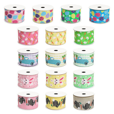 Egg And Rabbit Easter Wired Ribbon 50mm 5cm Easter Bunny Ribbon