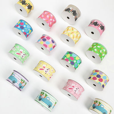 Egg And Rabbit Easter Wired Ribbon 50mm 5cm Easter Bunny Ribbon