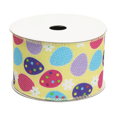 Egg And Rabbit Easter Wired Ribbon 50mm 5cm Easter Bunny Ribbon