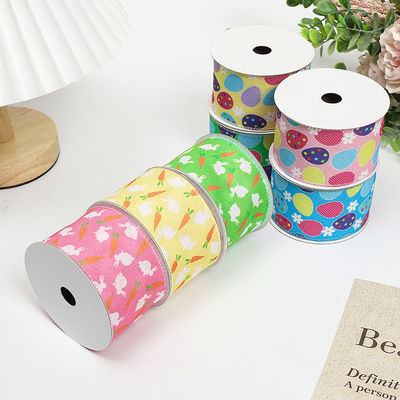 Egg And Rabbit Easter Wired Ribbon 50mm 5cm Easter Bunny Ribbon