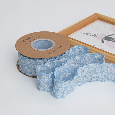 Embossed Floral Lace Trim 25mm Polyester Champagne Lace Ribbon