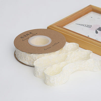 Embossed Floral Lace Trim 25mm Polyester Champagne Lace Ribbon