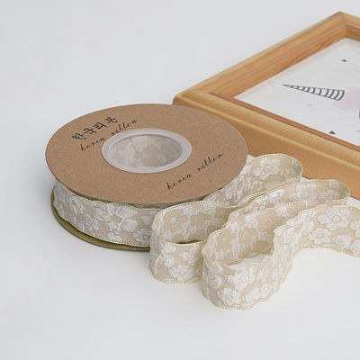 Embossed Floral Lace Trim 25mm Polyester Champagne Lace Ribbon