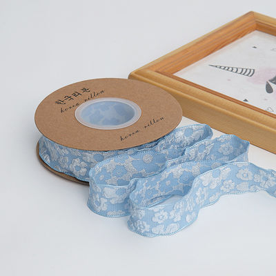 Embossed Floral Lace Trim 25mm Polyester Champagne Lace Ribbon