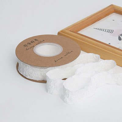 Embossed Floral Lace Trim 25mm Polyester Champagne Lace Ribbon