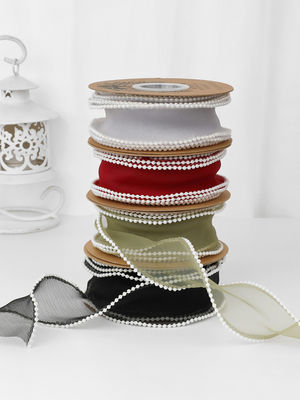40mm Pearl Edge Polyester Organza Ribbon for Luxury Gift Packing
