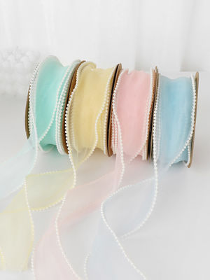 40mm Pearl Edge Polyester Organza Ribbon for Luxury Gift Packing