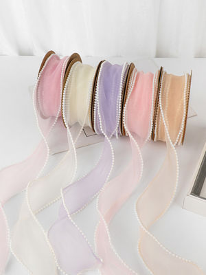 40mm Pearl Edge Polyester Organza Ribbon for Luxury Gift Packing