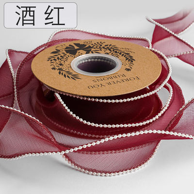 40mm Pearl Edge Polyester Organza Ribbon for Luxury Gift Packing