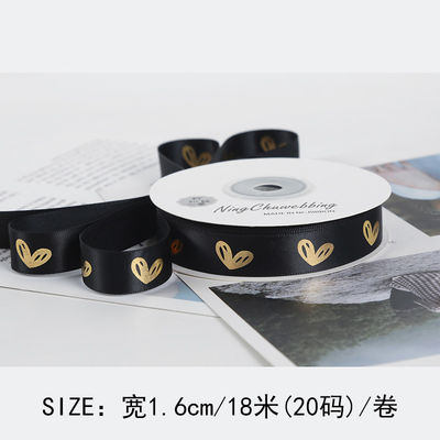 16mm Heart Pattern Gold Foil Printed Ribbon For Gift Packing And Decoration
