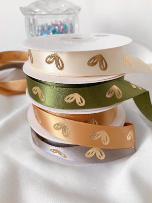 16mm Heart Pattern Gold Foil Printed Ribbon For Gift Packing And Decoration
