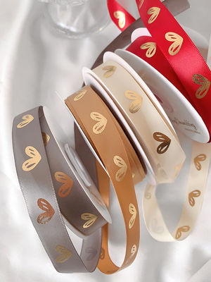 16mm Heart Pattern Gold Foil Printed Ribbon For Gift Packing And Decoration