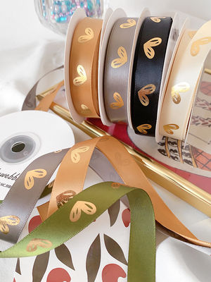16mm Heart Pattern Gold Foil Printed Ribbon For Gift Packing And Decoration