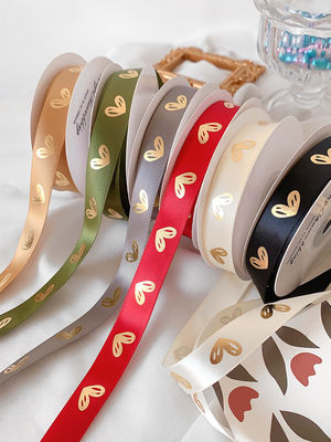 16mm Heart Pattern Gold Foil Printed Ribbon For Gift Packing And Decoration