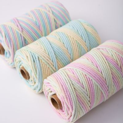 ISO9001 Solid Braid Cotton Rope Colorful 3mm Twisted Macrame Cord