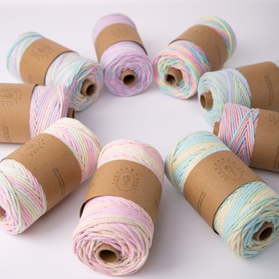 ISO9001 Solid Braid Cotton Rope Colorful 3mm Twisted Macrame Cord