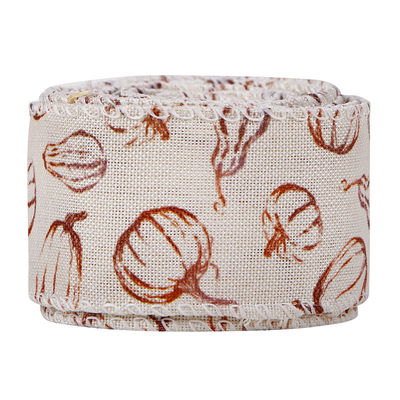 Thanks Giving Day Printed Burlap Ribbon 63mm Personalized Cotton Ribbon