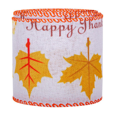 Thanks Giving Day Printed Burlap Ribbon 63mm Personalized Cotton Ribbon