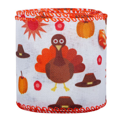 Thanks Giving Day Printed Burlap Ribbon 63mm Personalized Cotton Ribbon