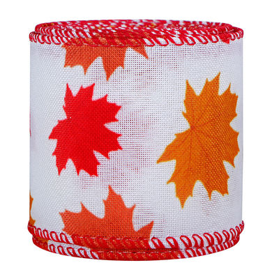 Thanks Giving Day Printed Burlap Ribbon 63mm Personalized Cotton Ribbon