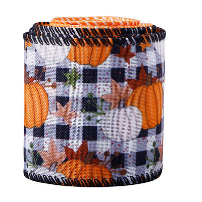 Thanks Giving Day Printed Burlap Ribbon 63mm Personalized Cotton Ribbon