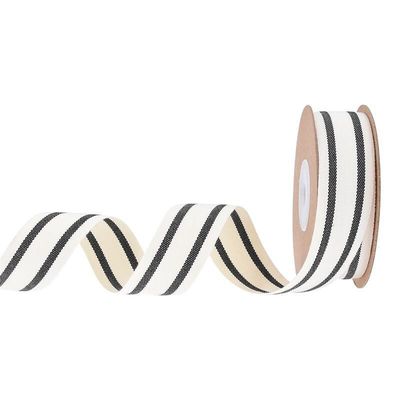 ISO14001 Striped Cotton Ribbon 15mm-38mm Black And White Ribbon
