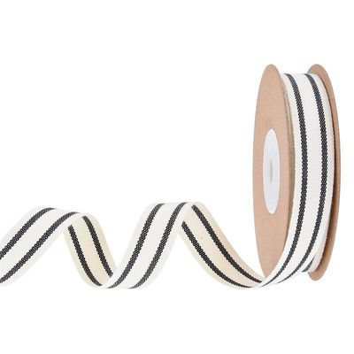 ISO14001 Striped Cotton Ribbon 15mm-38mm Black And White Ribbon