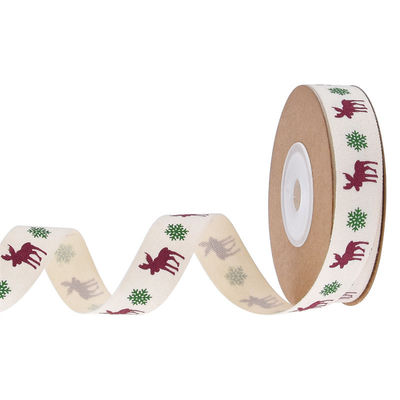 15mm*3y Christmas Gift Ribbon Printed White Cotton Ribbon For Presents