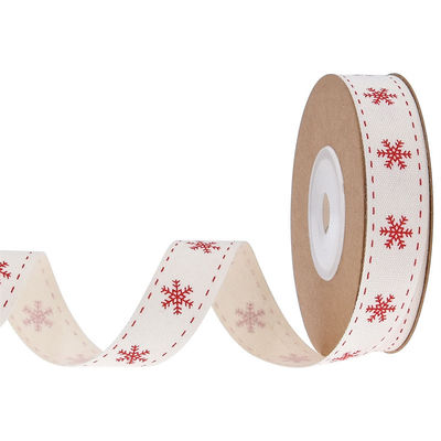 15mm*3y Christmas Gift Ribbon Printed White Cotton Ribbon For Presents