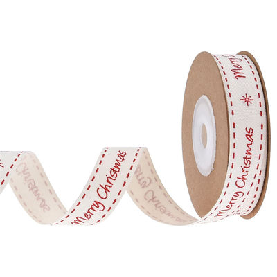 15mm*3y Christmas Gift Ribbon Printed White Cotton Ribbon For Presents