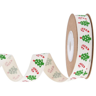 15mm*3y Christmas Gift Ribbon Printed White Cotton Ribbon For Presents