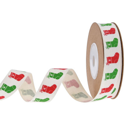 15mm*3y Christmas Gift Ribbon Printed White Cotton Ribbon For Presents