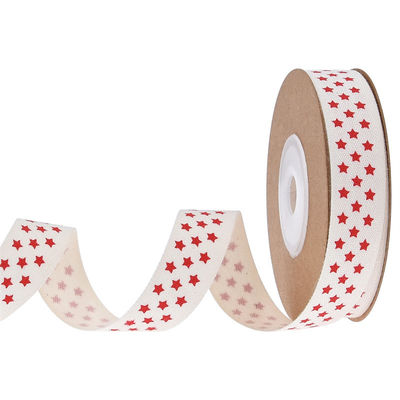 15mm*3y Christmas Gift Ribbon Printed White Cotton Ribbon For Presents