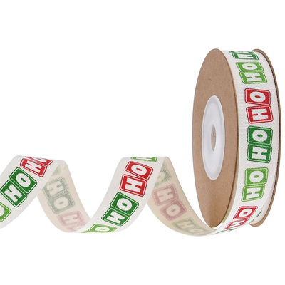 15mm*3y Christmas Gift Ribbon Printed White Cotton Ribbon For Presents