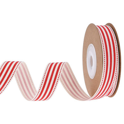 15mm*3y Christmas Gift Ribbon Printed White Cotton Ribbon For Presents