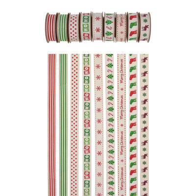 15mm*3y Christmas Gift Ribbon Printed White Cotton Ribbon For Presents