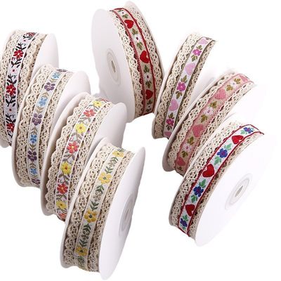 2.5cm Lace Edged Flroal Jacquard Ribbon Gift Packing Polyester Ribbon For Packaging
