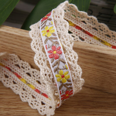 2.5cm Lace Edged Flroal Jacquard Ribbon Gift Packing Polyester Ribbon For Packaging