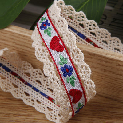 2.5cm Lace Edged Flroal Jacquard Ribbon Gift Packing Polyester Ribbon For Packaging